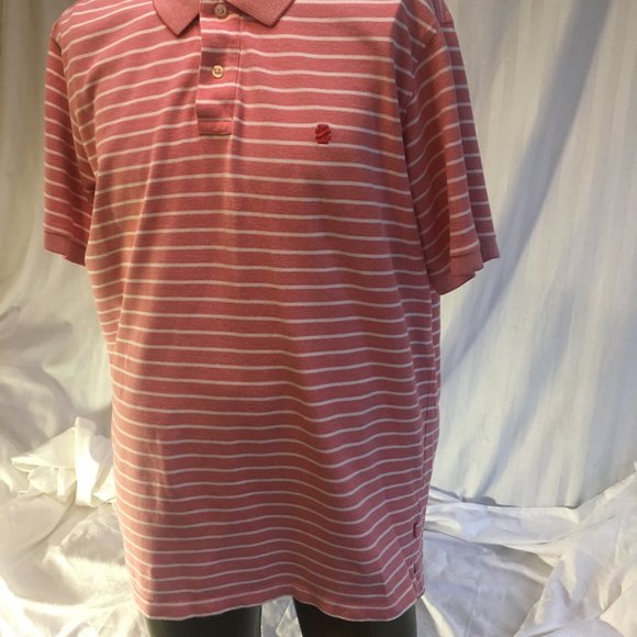 Izod Polo Shirt Mens XL Golf PInk White Stripe Short Sleeve Logo 100% Cotton - Picture 13 of 16